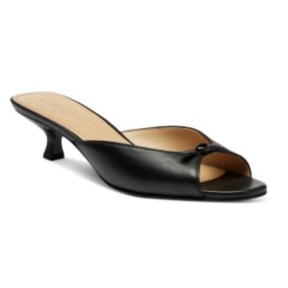 Coach Bow Kitten Heel Sandals in black leather Size 6.5 Peep Toe
